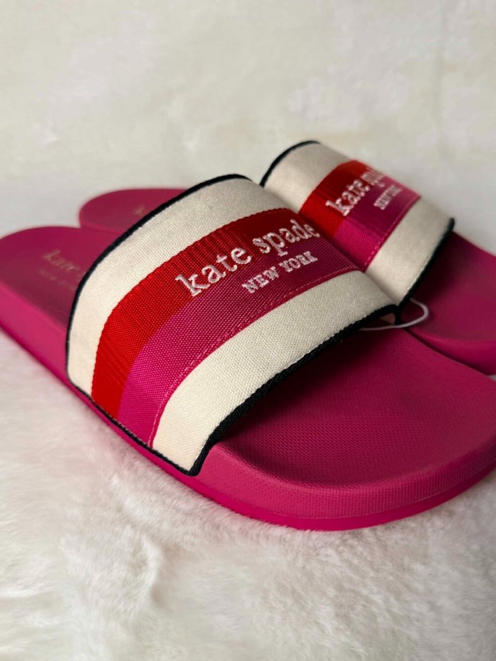 Kate Spade New York Logo Slip-On Slide Sandals Fuchsia Stripe